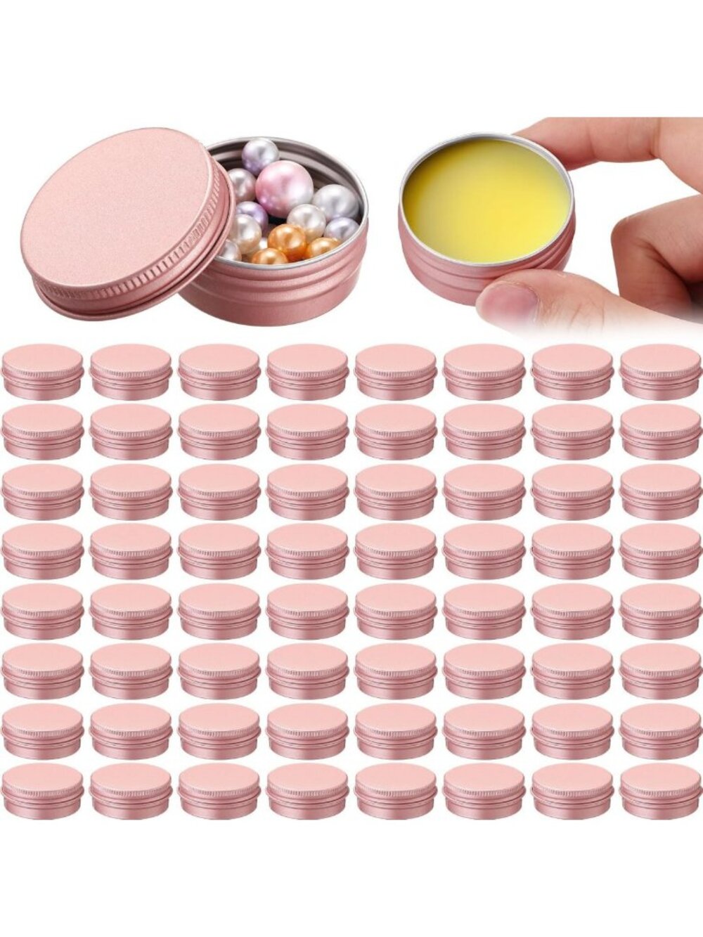 64 Pcs Rose Gold Lip Balm Tin Containers - 1 oz Screw Top Round Jars for DIY